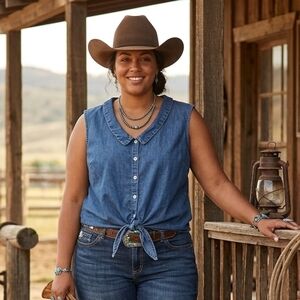 Lola Jeans Denim Top Button-Front Tie-Front Shirt Boho Western  Sz 2X